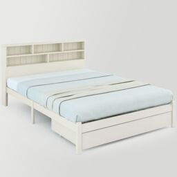 Matteo Bed with Shelves, White Wooden Storage Bed - Size: Double - thumbnail 9
