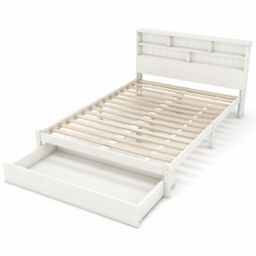 Matteo Bed with Shelves, White Wooden Storage Bed - Size: Double - thumbnail 4
