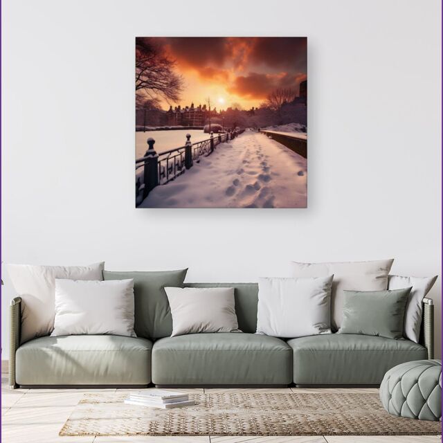 Warren Reed - Designer A Snowy Walk In London Canvas - Size: w40 inch x h40 inch - image 1