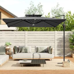 Living and Home 3m Large Square Cantilever Garden Parasol with LED Light in Grey - thumbnail 3
