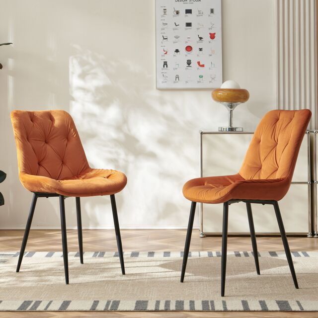 SONARA Modern Set of 2 Velvet Dining Chairs with Ergonomic Upholstered Seat in Orange - image 1