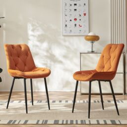 SONARA Modern Set of 2 Velvet Dining Chairs with Ergonomic Upholstered Seat in Orange - thumbnail 1
