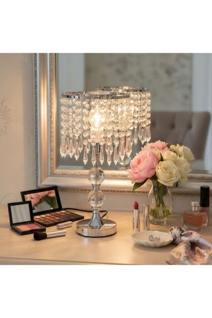 Living and Home Luxury Table Lamp with shiny silver-toned metallic in Silver - image 1
