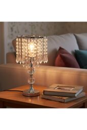 Living and Home Luxury Table Lamp with shiny silver-toned metallic in Silver - thumbnail 3