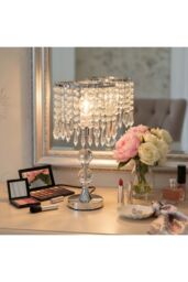 Living and Home Luxury Table Lamp with shiny silver-toned metallic in Silver - thumbnail 1