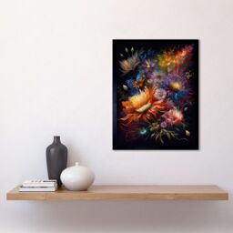 "Artery8 Wall Art Print Wildflower Bouquet Pink Blue Orange Floral Art Framed in Black - Size: W12"" x H16""" - thumbnail 2