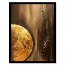 "Artery8 Golden Full Moon Milky Way Abstract Oil Painting Framed Art Print in Brown - Size: W12"" x H16""" - thumbnail 1