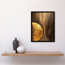 "Artery8 Golden Full Moon Milky Way Abstract Oil Painting Framed Art Print in Brown - Size: W12"" x H16""" - thumbnail 4