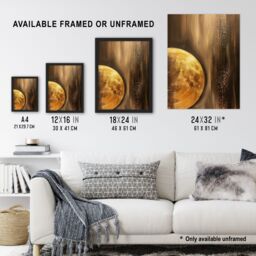 "Artery8 Golden Full Moon Milky Way Abstract Oil Painting Framed Art Print in Brown - Size: W12"" x H16""" - thumbnail 3