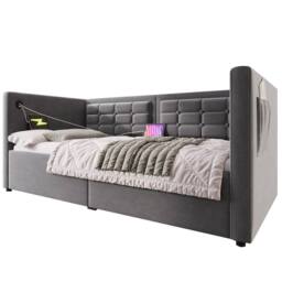 ModernLuxe Upholstered ottoman daybed with USB-C for children in Grey - Size: Single - thumbnail 7