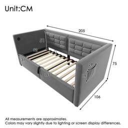 ModernLuxe Upholstered ottoman daybed with USB-C for children in Grey - Size: Single - thumbnail 2