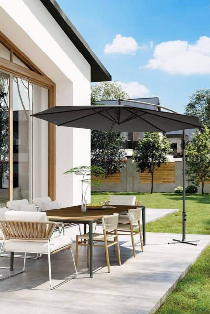 Garden Sanctuary Garden 3m Banana Parasol Large Cantileverwith Cross Base in Dark Grey - image 1