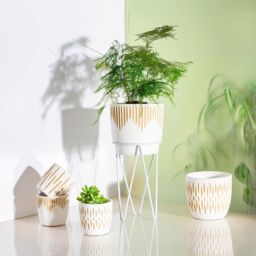 Sass & Belle White Sgrafitto Cement Planter With Wire Stand - thumbnail 3