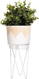 Sass & Belle White Sgrafitto Cement Planter With Wire Stand - thumbnail 2