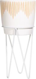 Sass & Belle White Sgrafitto Cement Planter With Wire Stand - thumbnail 1