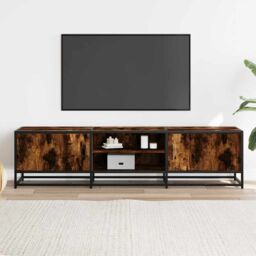 Berkfield Home TV Cabinet Smoked Oak 160x35x41 cm Engineered Wood & Metal in Brown - Size: 160 x 35 x 41 cm - thumbnail 3