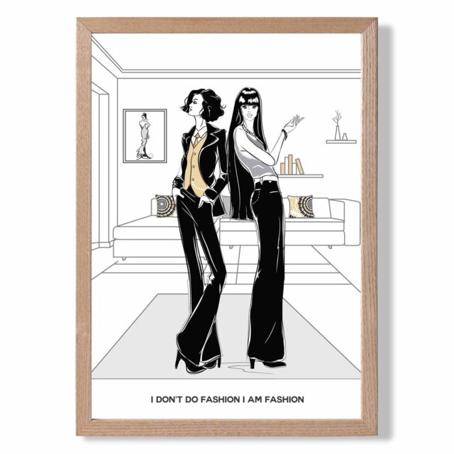 ARTZE I am Fashion Sketch Quote Style & Fashion Framed Print SIZE: A2 with Oak Frame in Yellow - Size: A4 - image 1
