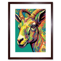 "Artery8 Wall Art Print The Trippy Goat Psychedelic Portrait Vibrant Colourful Patterns Modern Pop Artwork Framed 9X7 Inch in Brown - Size: W7"" x H9""" - thumbnail 1