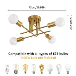 COMELY 4-Light Industrial Ceiling Lights, Vintage Gold Chandelier, E27 Base - thumbnail 5