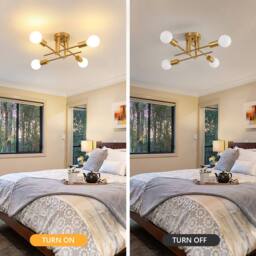 COMELY 4-Light Industrial Ceiling Lights, Vintage Gold Chandelier, E27 Base - thumbnail 7