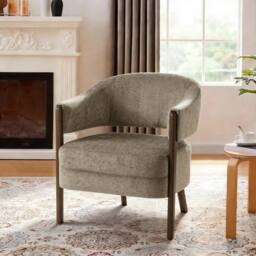 KORVIXA Light‑Brown Upholstered Accent Armchair with Solid Wood Legs in Light Brown - Size: 100 cm - thumbnail 4