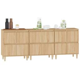 Berkfield Home Sideboards 3 pcs Sonoma Oak 60x35x70 cm Engineered Wood in Brown - Size: 60 x 35 x 70 cm - thumbnail 4