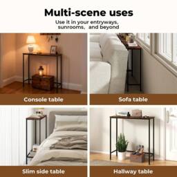 Kelvenix Consola Narrow Console Table Slim Sofa Table Display Shelf Wood Steel in Brown - Size: 100 cm x 100 cm - thumbnail 4