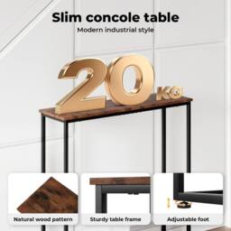 Kelvenix Consola Narrow Console Table Slim Sofa Table Display Shelf Wood Steel in Brown - Size: 100 cm x 100 cm - thumbnail 5