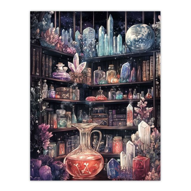 "Artery8 Alchemist Laboratory Crystals Potions Fantasy Art Wall Art Print - Size: W24"" x H32""" - image 1