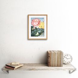 "Artery8 Wall Art Print Flowers Lotus Sacred Egyptian Bean Art Framed 9x7 inch in Beige - Size: W7"" x H9""" - thumbnail 2