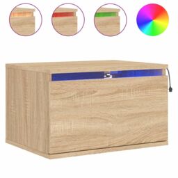 Berkfield Home Wall-mounted Bedside Cabinets with LED Lights 2 pcs Sonoma Oak in Brown - thumbnail 5