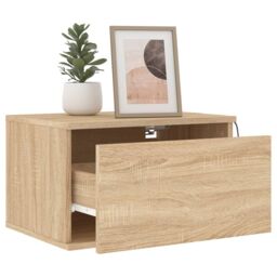 Berkfield Home Wall-mounted Bedside Cabinets with LED Lights 2 pcs Sonoma Oak in Brown - thumbnail 4