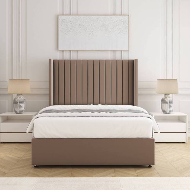 "BSSPOKE Manhattan Divan Bed Plush Velvet 54"" Headboard & Mattress No Drawers in Bronze - Size: King" - image 1