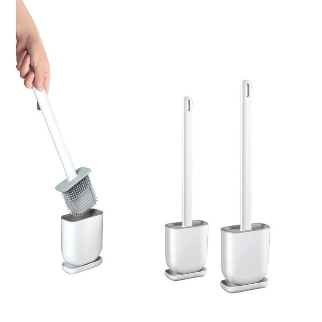 EONLION 2xSilicone Toilet Brush with Toilet Brush Holder Wall Mounted in White - image 1