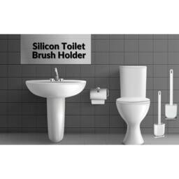 EONLION 2xSilicone Toilet Brush with Toilet Brush Holder Wall Mounted in White - thumbnail 3