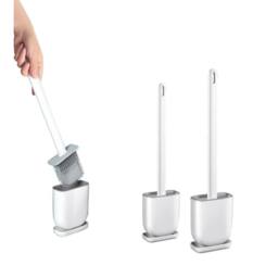 EONLION 2xSilicone Toilet Brush with Toilet Brush Holder Wall Mounted in White