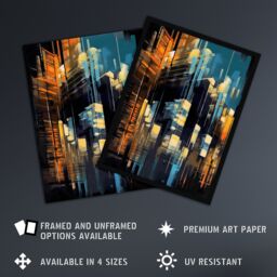 "Artery8 Downtown Motown Skyscraper Architectural Blue Orange Painting Modern New York Extra Large XL Wall Art Poster Print - Size: W24"" x H32""" - thumbnail 2