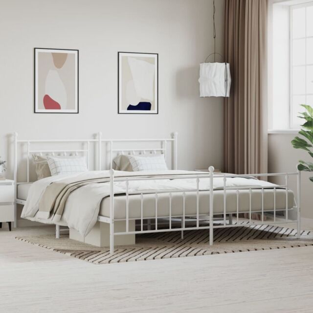 Berkfield Home Metal Bed Frame with Headboard & Footboard White 193x203 cm - image 1