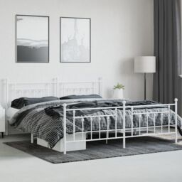 Berkfield Home Metal Bed Frame with Headboard & Footboard White 193x203 cm - thumbnail 3