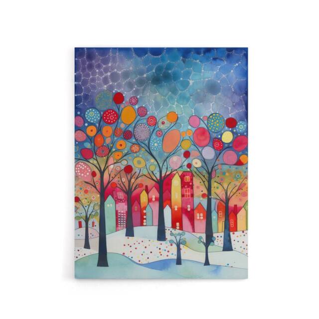 "Artery8 Winter Abstract Village Folk Art Canvas Wall Art Print - Size: W18"" x H24""" - image 1