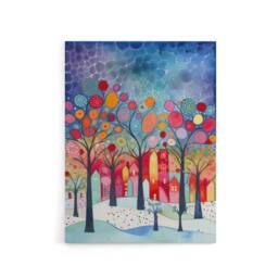 "Artery8 Winter Abstract Village Folk Art Canvas Wall Art Print - Size: W18"" x H24""" - thumbnail 1