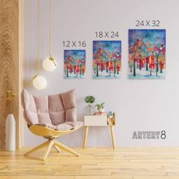 "Artery8 Winter Abstract Village Folk Art Canvas Wall Art Print - Size: W18"" x H24""" - thumbnail 4