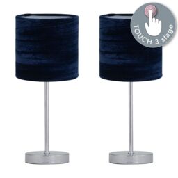 First Choice Lighting Set of 2 Chrome Touch Table Lamp with Navy Blue Crushed Velvet Shades in Silver - thumbnail 2