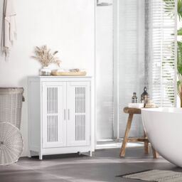 Kleankin Modern Bathroom Cabinet, Freestanding Floor Cabinet with Storage, White - thumbnail 1