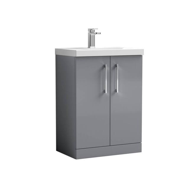 Balterley Bathroom 2 Soft Close Door Floor Vanity Unit Basin, Satin Grey, 600mm in Grey - image 1