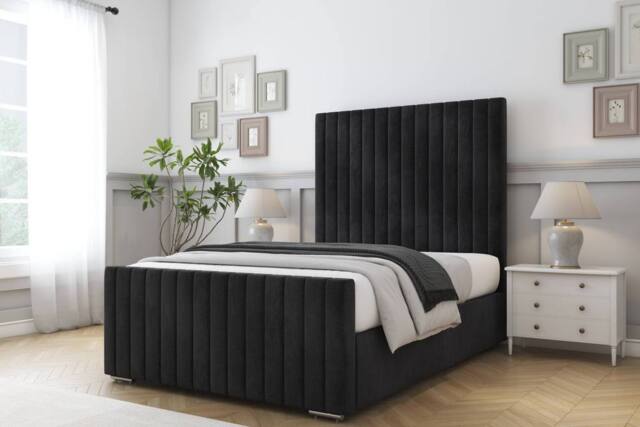"Comfort Beds Khloe Naples Bed Frame With Mattress-50"" Upholstered in Black - Size: Super King" - image 1