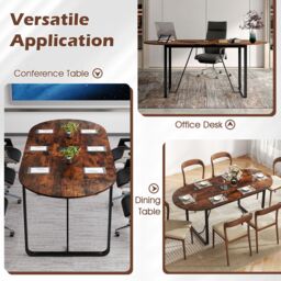 Gymax 180 CM Executive Table Oval Home Office Table With Metal Frame-Brown in Brown - thumbnail 3