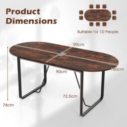 Gymax 180 CM Executive Table Oval Home Office Table With Metal Frame-Brown in Brown - thumbnail 2