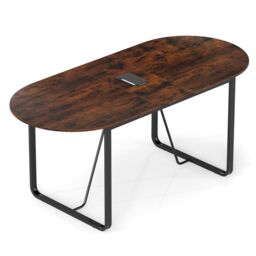 Gymax 180 CM Executive Table Oval Home Office Table With Metal Frame-Brown in Brown - thumbnail 1