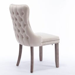 HomeTouch Sierra Set of 2 Lux Dining Chairs Velvet Tufted Wing Back Kitchen Chairs with Oak Wood Legs in Beige - Size: 2 Pack - thumbnail 8